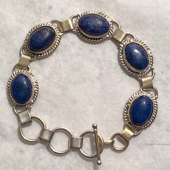 Jewelry - Lapis Lazuli 925 Sterling Silver Toggle Bracelet-Vintage